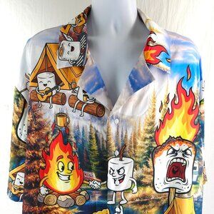 Mens Smores Marshmallows Fire Camping Casual Button-Down Short Sleeve Shirt 3XL
